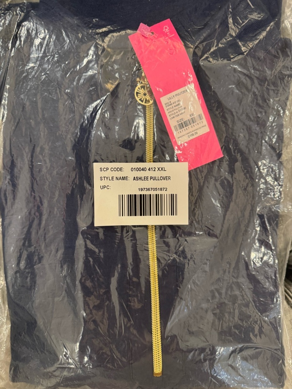 NWT Lilly Pulitzer XXL Ashlee Half-Zip Pullover “Low Tide Navy” - Picture 5 of 7